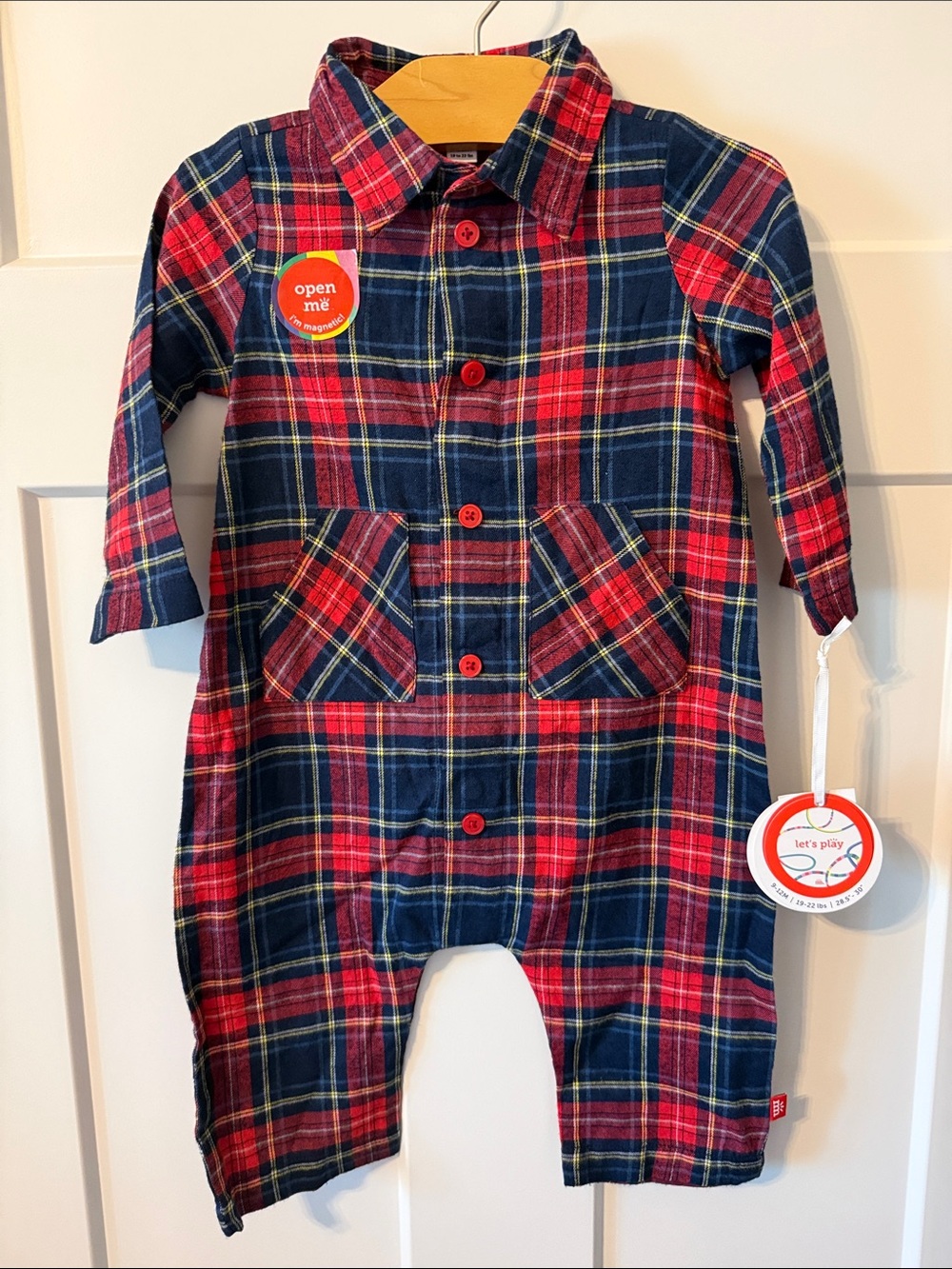 Magnetic Me Flannel Holiday Plaid Baby Boys Romper New!